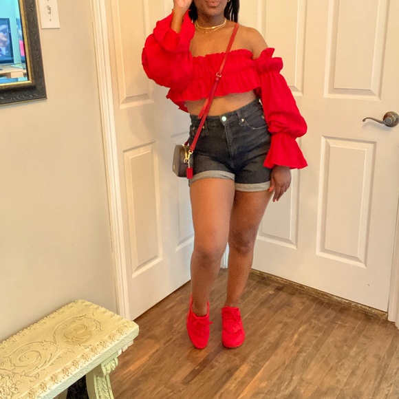 Red Tube Top with Sleeves - Picture 1 of 6